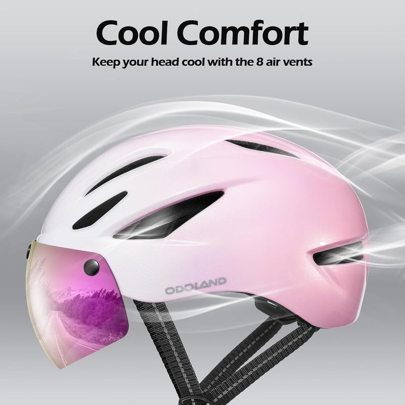 Odoland Bike Helmet with Magnetic Sun Visor for Adults, Glasses-Friendly Design Adjustable Dial Cycling Helmet for Men & Women, Urban Riding Bicycle Helmet for Mountain, Road, E-Bike, Commuting - Image 4